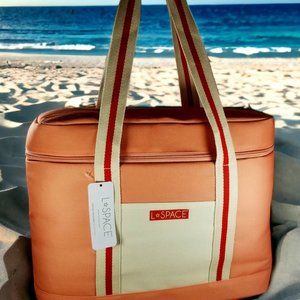 L Space Coastal Cooler Bag Insulated Tote Coral Pink & Red Beach/ Picnic Bag NWT